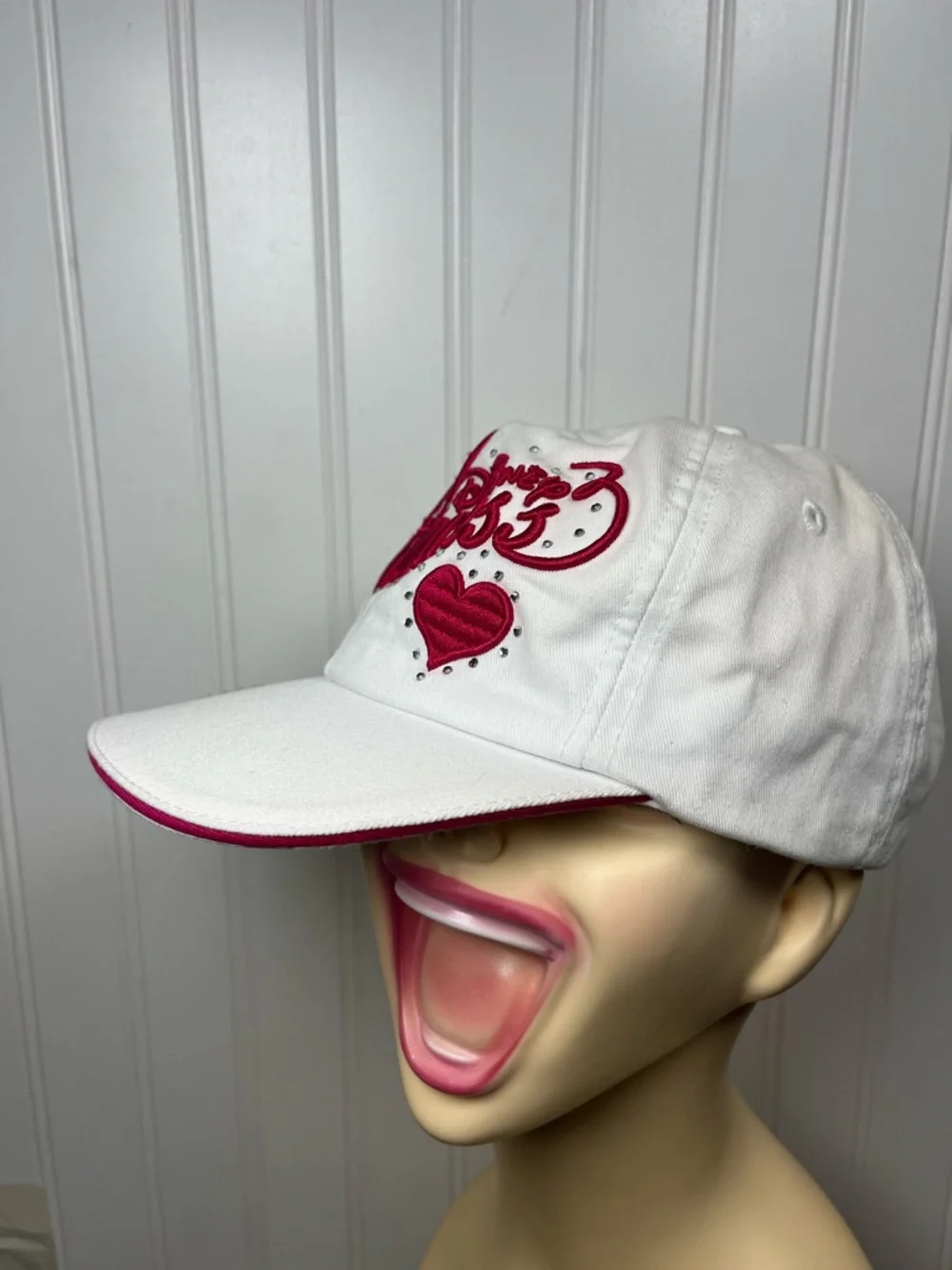 Disney Princess White & Hot Pink Embroidered Baseball Cap with rhinestones gems